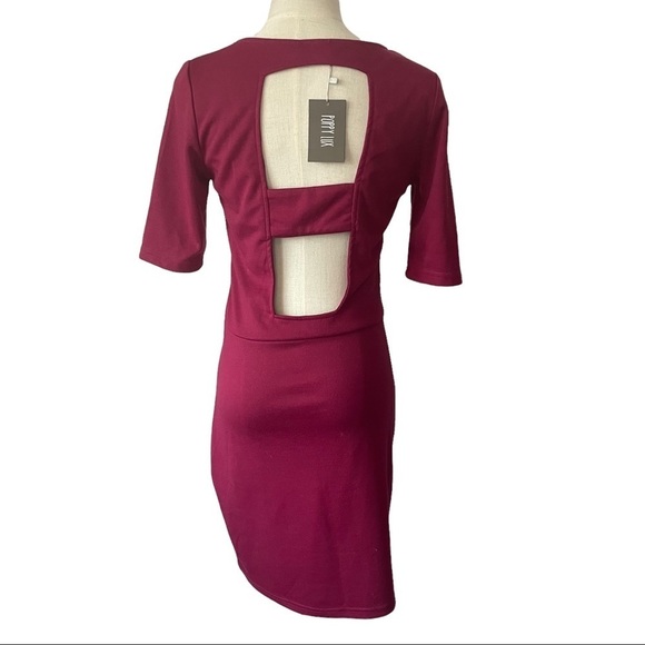 Poppy Lux mulberry pink midi Amy dress with cutout back and short sleeves - Picture 2 of 10